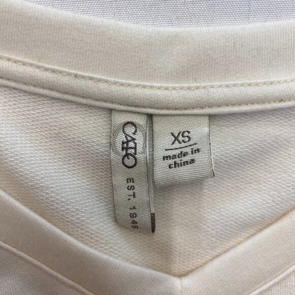 Cato Blouse Womens XS Cream Fringed Split Sides VNeck 3/4 Sleeve Stretch - Picture 2 of 10